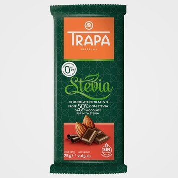 Шоколад 75г TRAPA STEVIA чорний 50%, 20шт/ящ 023722_М 00-00000362 фото