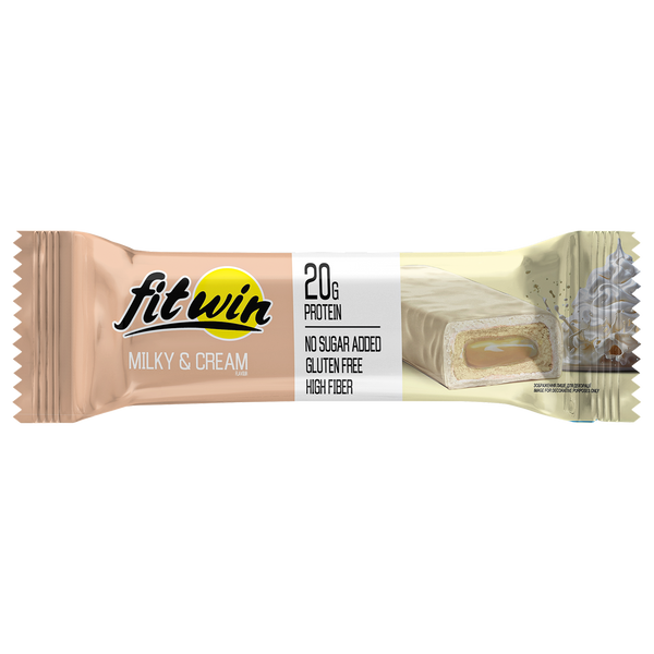 Батончик протеїновий FitWin Milky&Cream з начинкою без цукру, 60 г 10028 фото