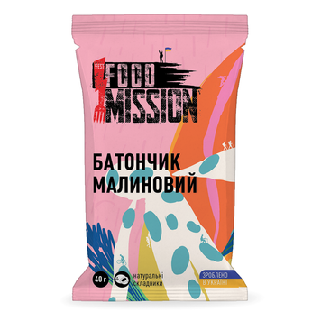 Батончик малиновий Food Mission без цукру, 40 г 10033 фото